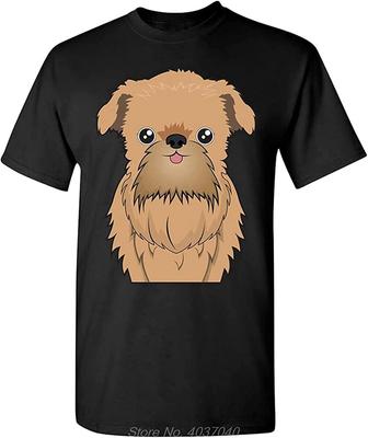 Brussels Griffon Dog Men Black Cotton T Shirt Print Tee Shirts Black