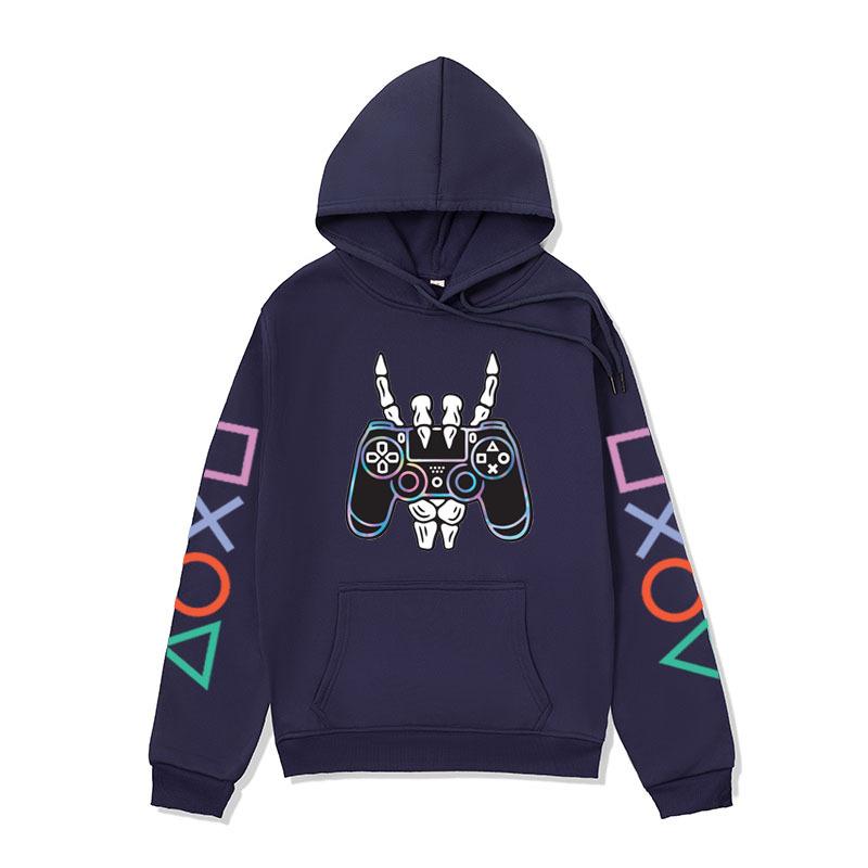 Winter Comfortable Fashion Long Sleeved Letter Game Console Icon Printed Hoodie-Soft Medium Stretch Polyester Fabric Winter Relaxed Fit Clothing