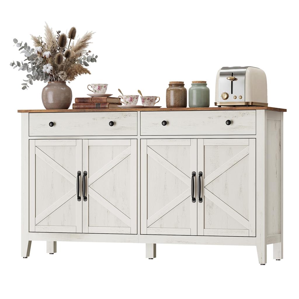 VASAGLE BBK381W02 Sideboard Storage Unit with Drawer, Kitchen Cabinet with Doors, Adjustable Shelf, Country Style, for Living Room, Dining Room