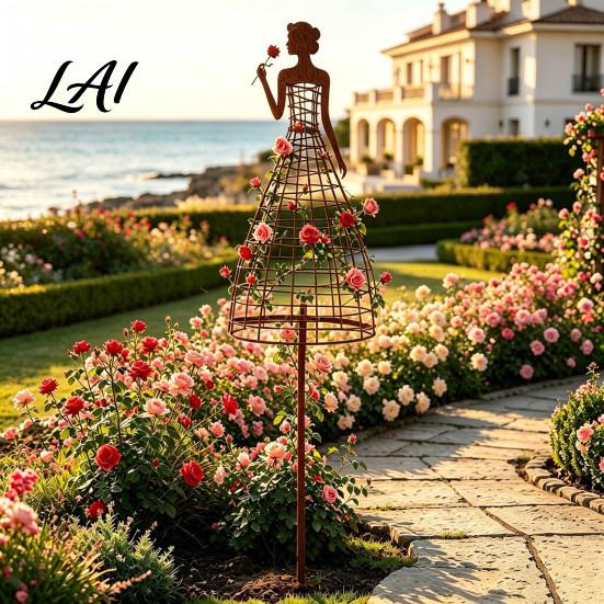 Romantic Garden Decor Metal Elegant Lady Trellis for Climbing Plants Weatherproof Plant Support Stake Sculpture Flowers Decorative Woman Silhouette