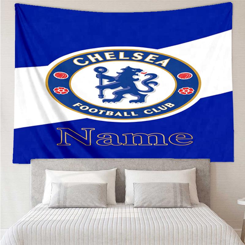 Custom Name Chelsea Football Club Print Tapestry, Backdrop, Easy Setup, Ideal for Bedroom, Office & Living Room, with Aesthetic Wall Hanging Decor.