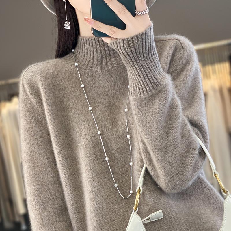 

Жіночий кашеміровий светр Qinghe cashmere 30% кашемір 70% вовна осінньо-зимовий пуловер теплий та модний XXL коричневий