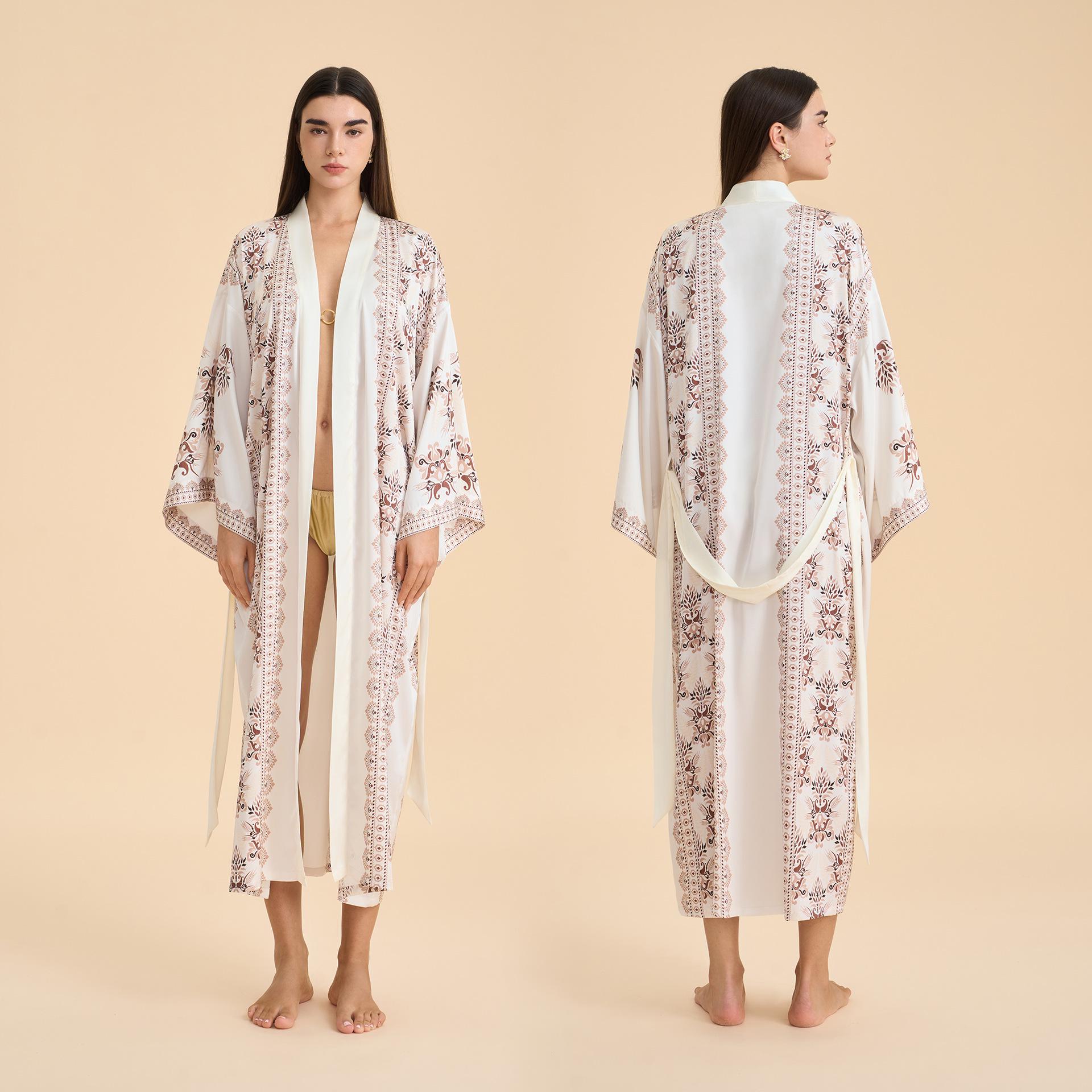 

Women s Satin Chiffon Printed Robe - European & American Style Pajamas, Loose Comfortable Long Home Wear (WP3955) One Size