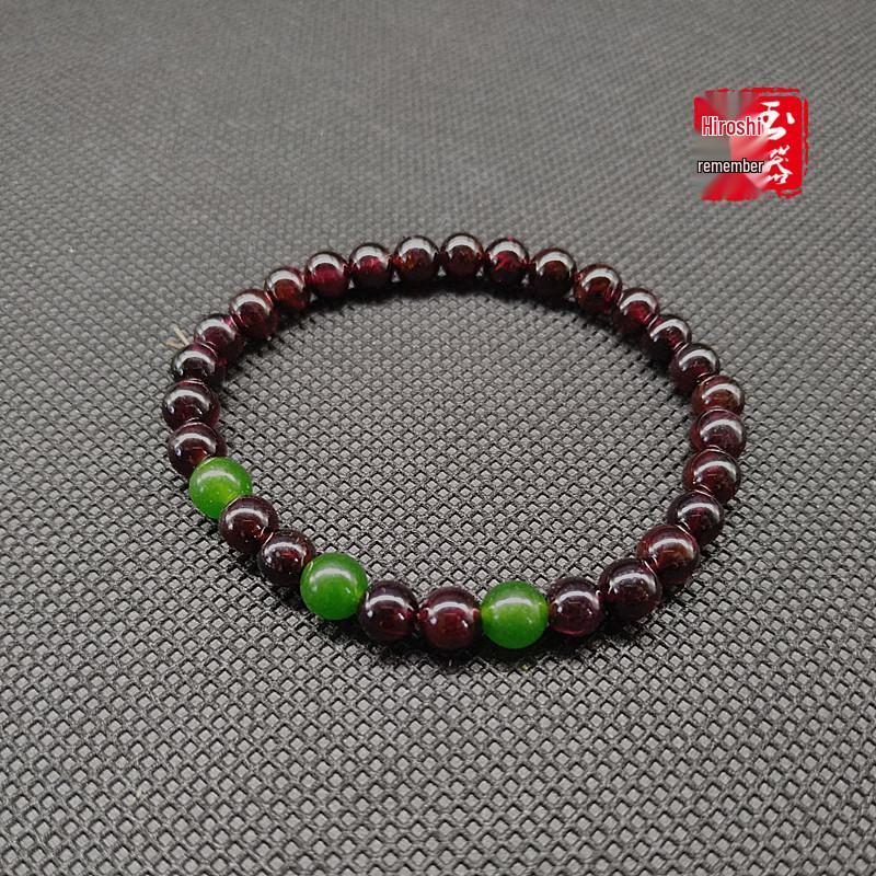 Garnet Wine Red Round Bead Bracelet - Single Strand Birthday Gift for Students 18mm