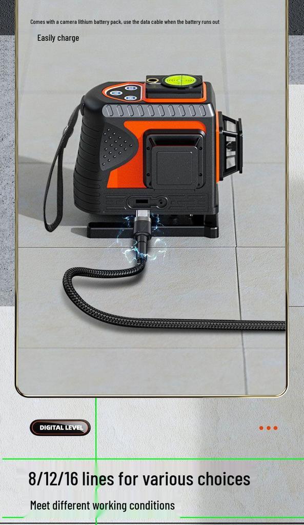 Yilong 12-Line Green/Red Infrared Laser Level with High Precision and Auto-Leveling for Outdoor Wall and Floor Use