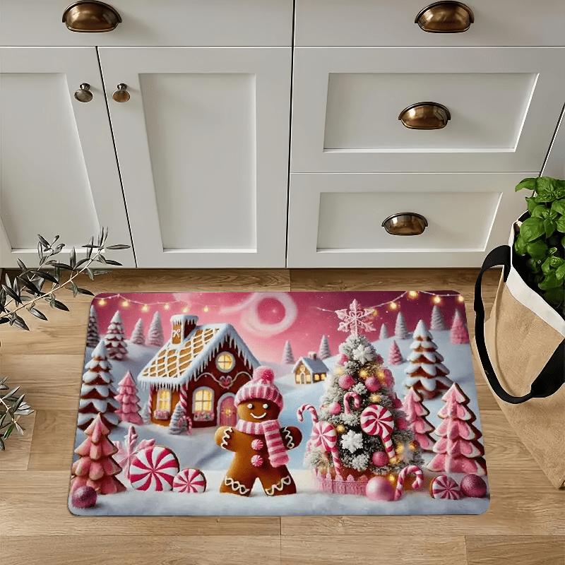 Cute Gingerbread Man Christmas Kitchen Mat, Printed Non-Slip Kitchen Mat, Christmas Home Decor for the Entryway