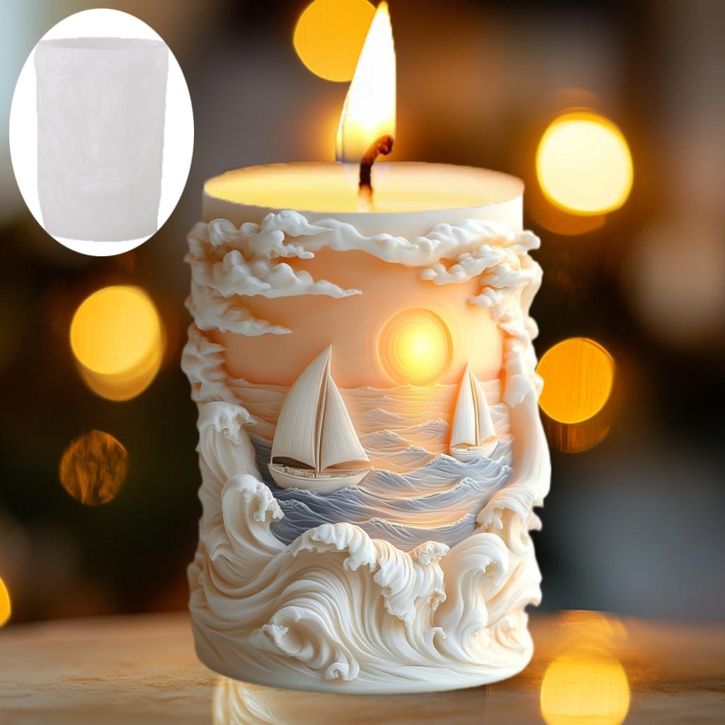 DIY Reliéf mořské vlny Válcová svíčka Silikonová forma Námořník Východ slunce Slunce Vlna Povrch Vlna Reliéf Válec Pryskyřičná forma Sádrové formy
