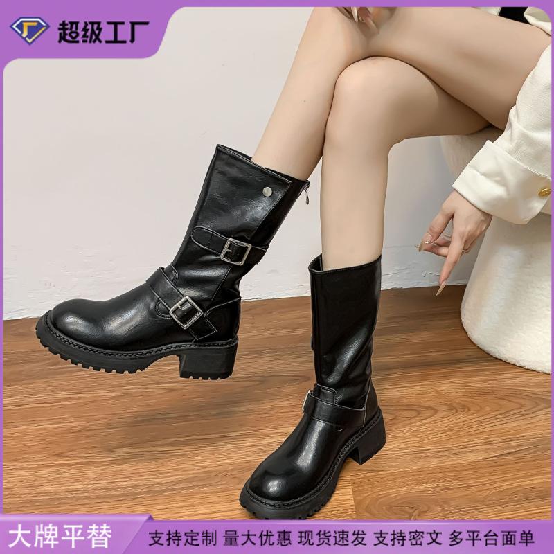 2025 winter new long tube but knee thick-soled knight boots Internet celebrity belt buckle cool women's boots retro Korean version boots
