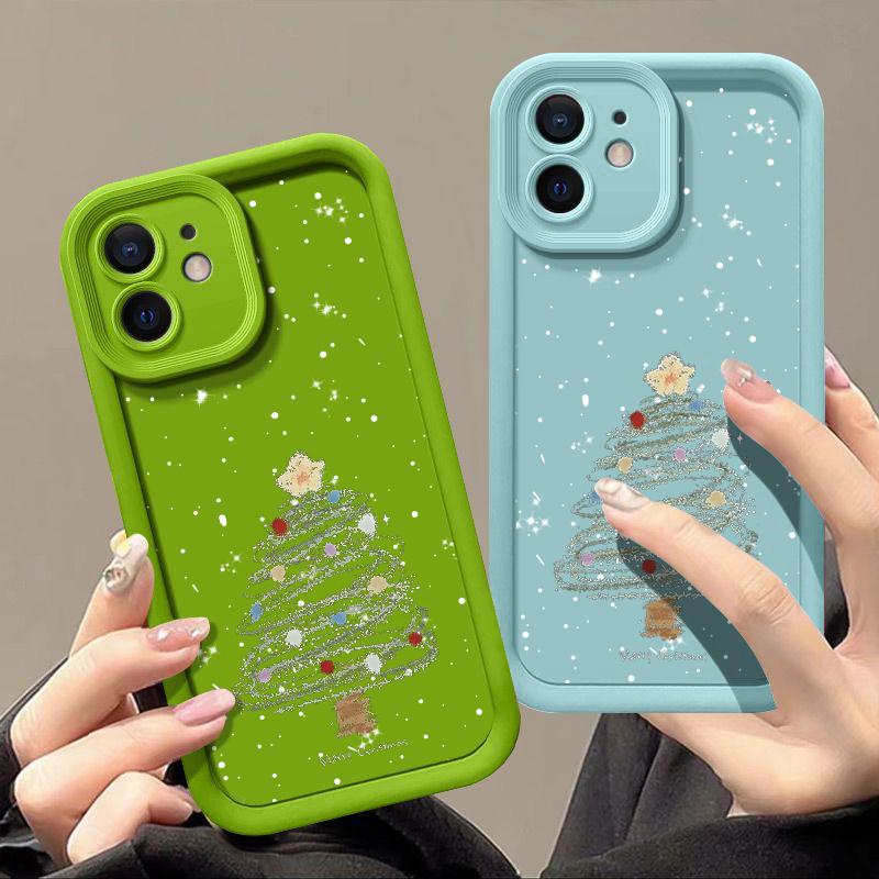 Θήκη Candy Color Tpu Μαλακή για iPhone 17 16 Pro 15 14 Plus 13 12 11 Pro Max Xs Xr 8 7 Μοτίβο Χριστουγεννιάτικου Δέντρου Κινούμενων Σχεδίων Αντικραδασμική Θήκη Προστασίας Φακού