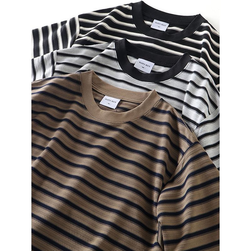 American-Style Striped Short-Sleeve T-Shirt for Men, Summer 2024 New Trendy Brand Base Shirt, Export Casual Tee