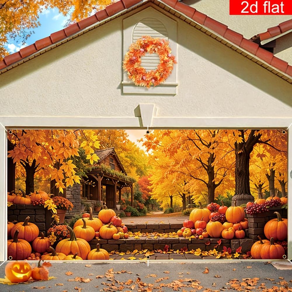 1pc Autumn Harvest Garage Door Banner - Colorful Maple Leaf and Pumpkin Patterns