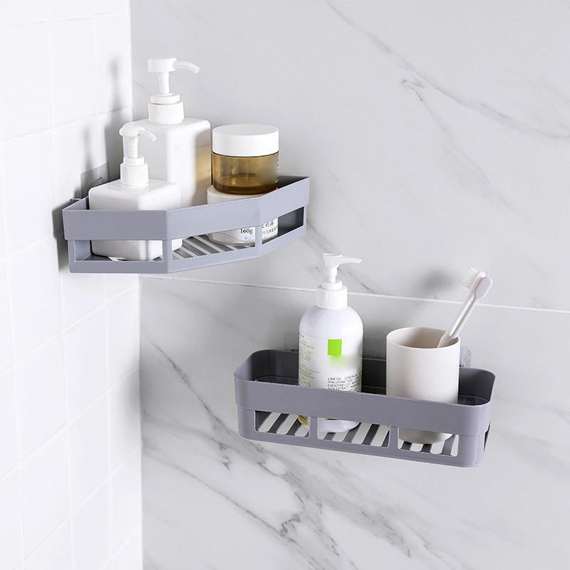 Wall Mount Corner Tripod Shelves Home Kitchen Bathroom Plastic Organizer Shelf Shampoo Toothbrush Holder Drain Basket