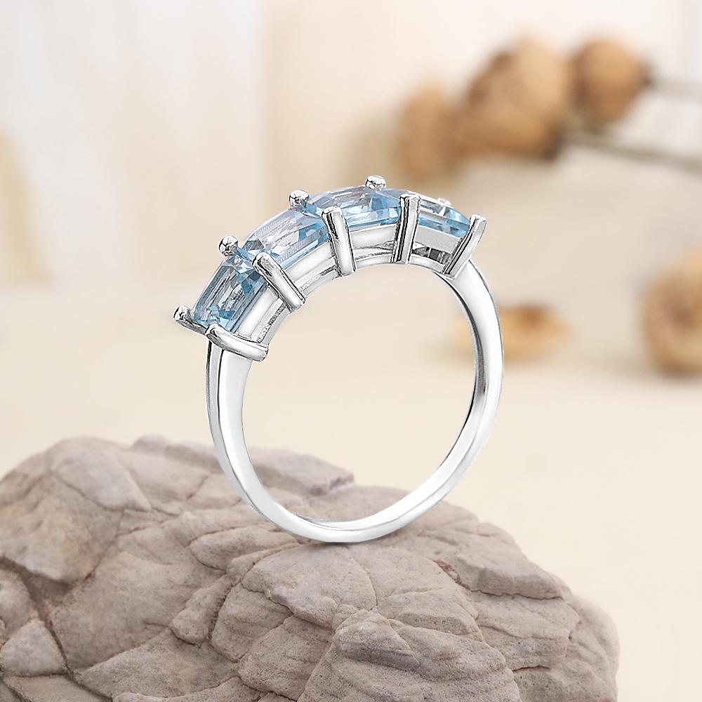 Einfacher Exquisiter 925er Sterlingsilber Damenring Natürlicher quadratischer 5,0 mm himmelblauer Topas Feiner Schmuck für Jubiläum Festival Geschenk