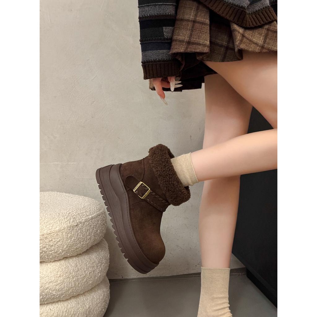 Fleece Thickened Retro Heightened Thick-soled Snow Boots Winter Non-slip Outer Wear Thermal Cotton Shoes
