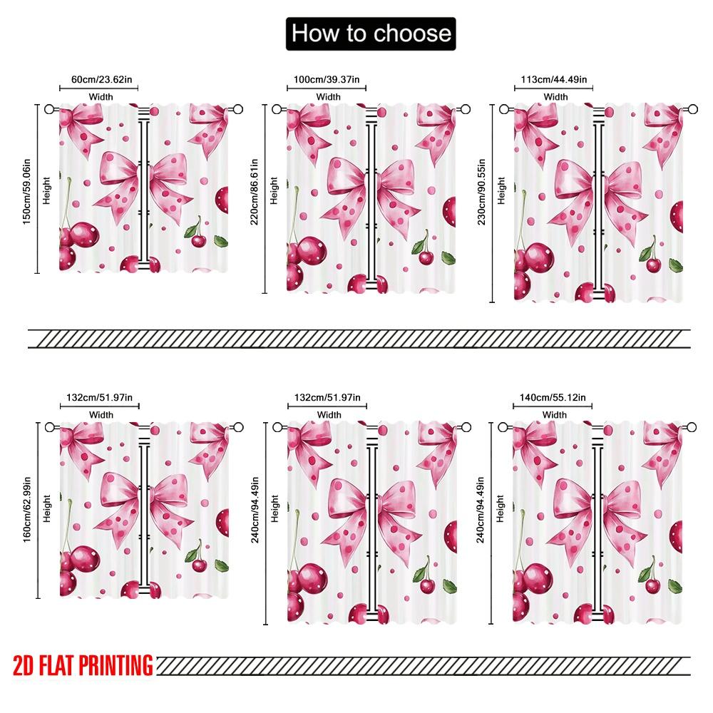 2 szt., druk płaski 2D Kreatywne zasłony Wiśniowa kokarda Rozkosz Trwała tkanina 100% poliestrowa (bez pręta) Wszechstronne Do Wszystkiego