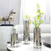 Metal Handicraft Flower Vase Geometry Stainless Steel Glass Laminated Saucer Shape Artistic Floral Arrangement Home Decoration