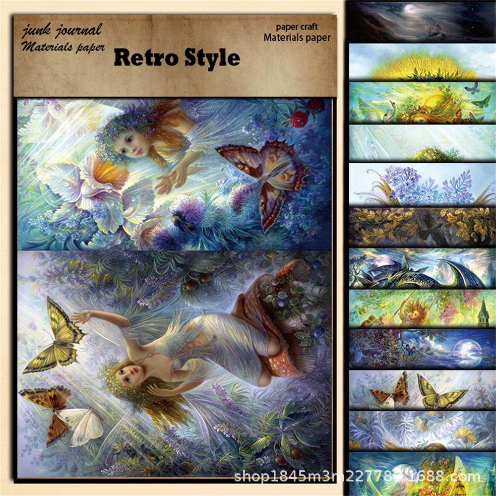 Retro Fantasy Angel Journal Collage Papers – 12 Sheets for DIY Crafting