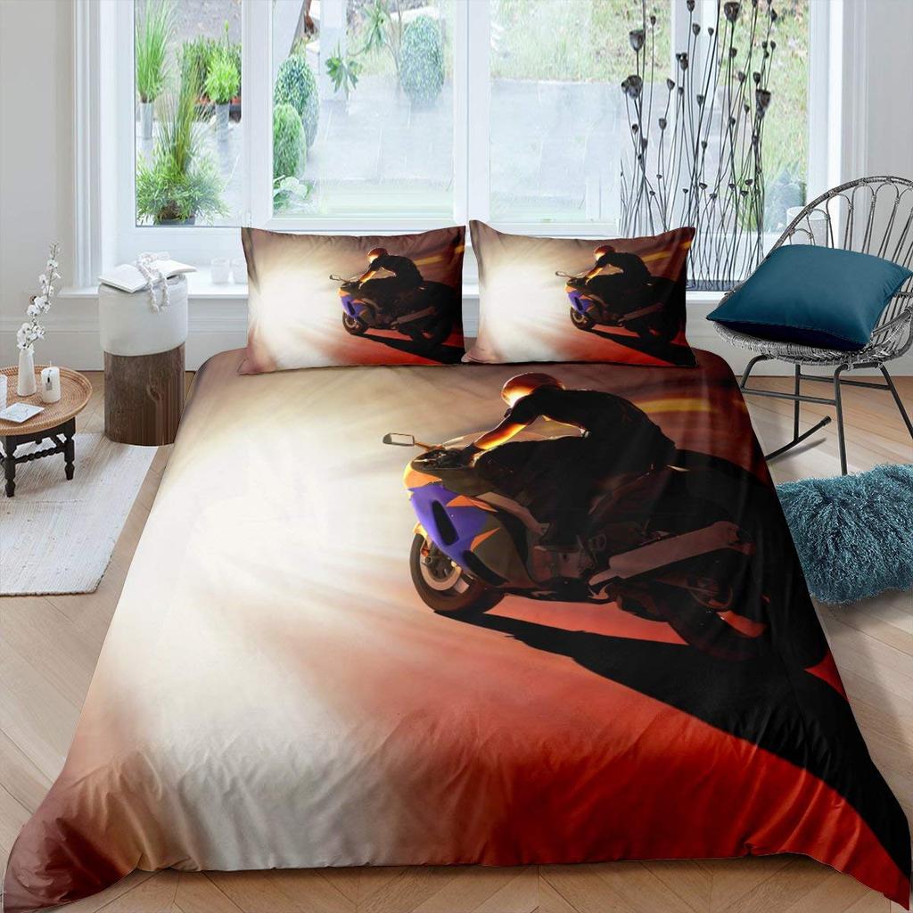 Motorrad König Königin Bettbezug Dirt Bike Bettwäscheset Motocross Rennfahrer Extremsportarten Steppdeckenbezug Polyester Bettdeckenbezug