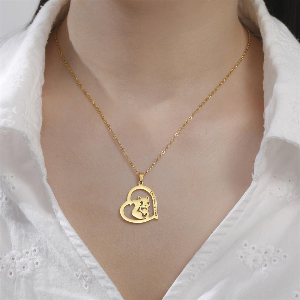  Heart Cute Squirrel Necklaces Stainless Steel Love You Forever Necklace For Women Valentine's Day Jewelry Gift