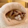 Cat Pet Mat Warming Pad Sack Soft and Comfortable Cat Bed Cave Cozy Cat Beds Easy Access Cat Sleeping Bag with Cute Bear Pattern