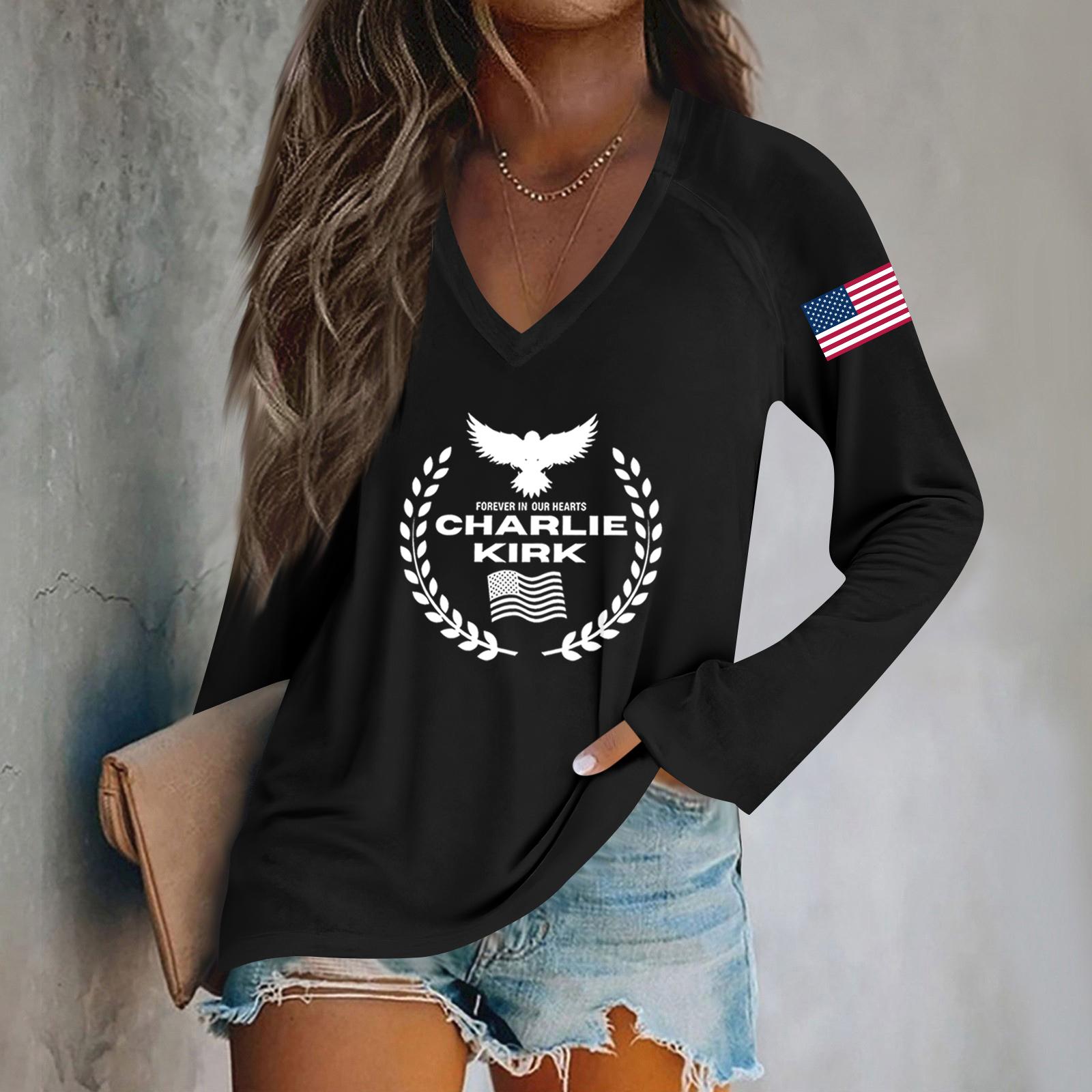 Женская мода повседневная хэллоуинская принтованная блузка с длинным рукавом и V-образным вырезом L