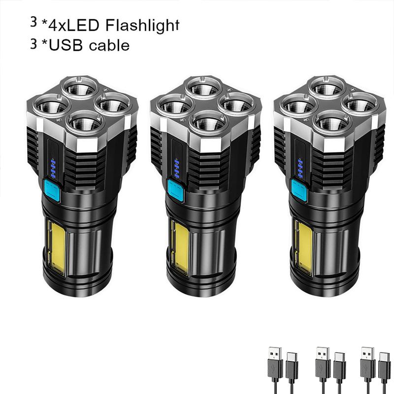 Power High LED Flashlights Camping Torch With 4 Lamp Beads And COB Side Light Rechargeable Portable Hand Lantern 4 Lighting Mode