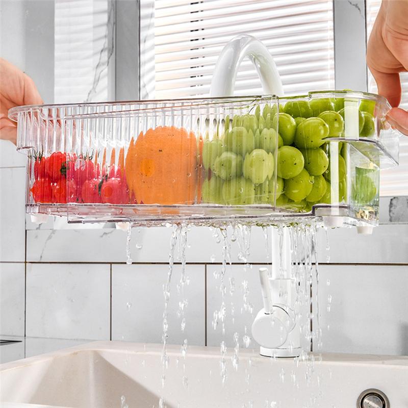 Practical-Drain Basket Bowl Rack Kitchen Fruit Storage Rack Sink Retractable Sink Storage Rack NONE
