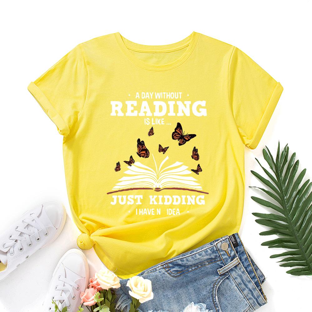 Letters Cotton T-Shirt Short Sleeve Round Neck Women 2d Print Tops