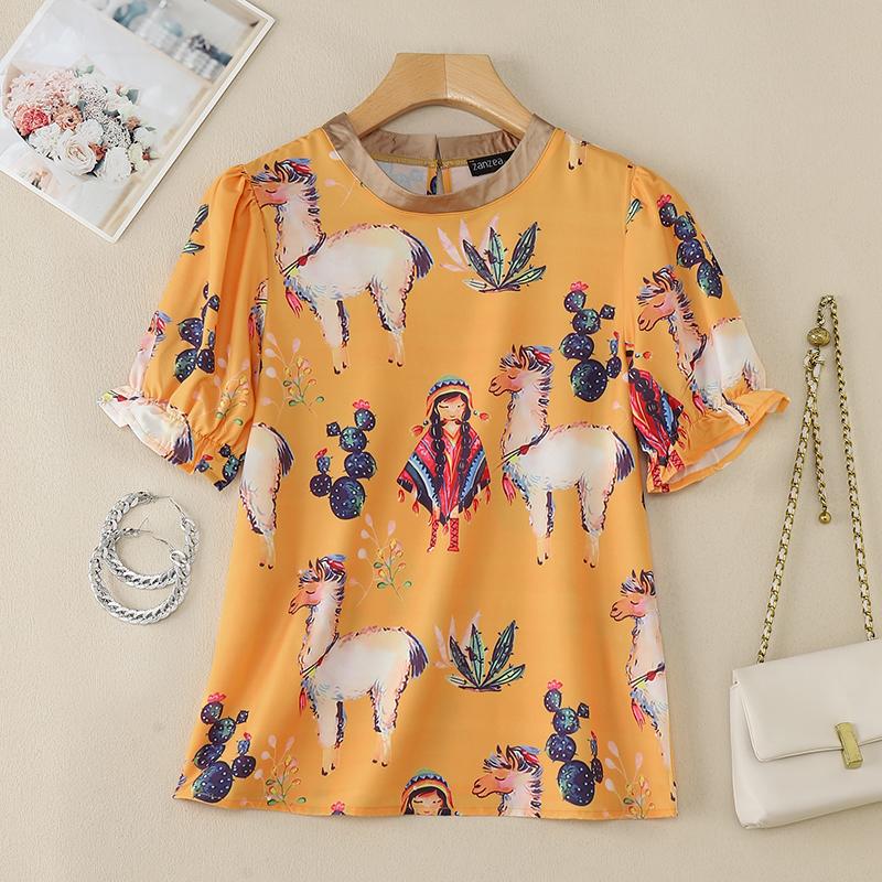 

ZANZEA Женская повседневная блузка с круглым вырезом и принтом до половины рукава S