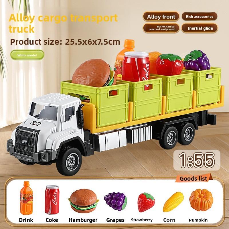 

Alloy Transport Truck Toy Set For Kids With Lights And Sound For Playroom Fun White Green Alloy