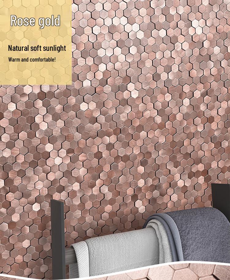 3D Sechseckige Metallmosaik Tapete für Wohnzimmer- und Badezimmerwände