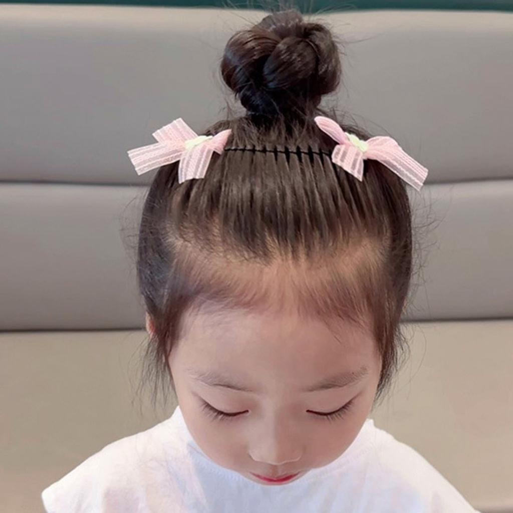 Cute Flower Hair Clip For Girls Pink Flower Bow Fringe Hair Comb Exquisite Children's Hair Fixed Hair Clip Hair Accessories