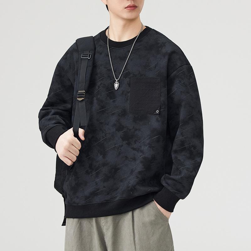 Autumn New Splicing Pullover Sweater Men's Trend Loose Casual Top and Clothing