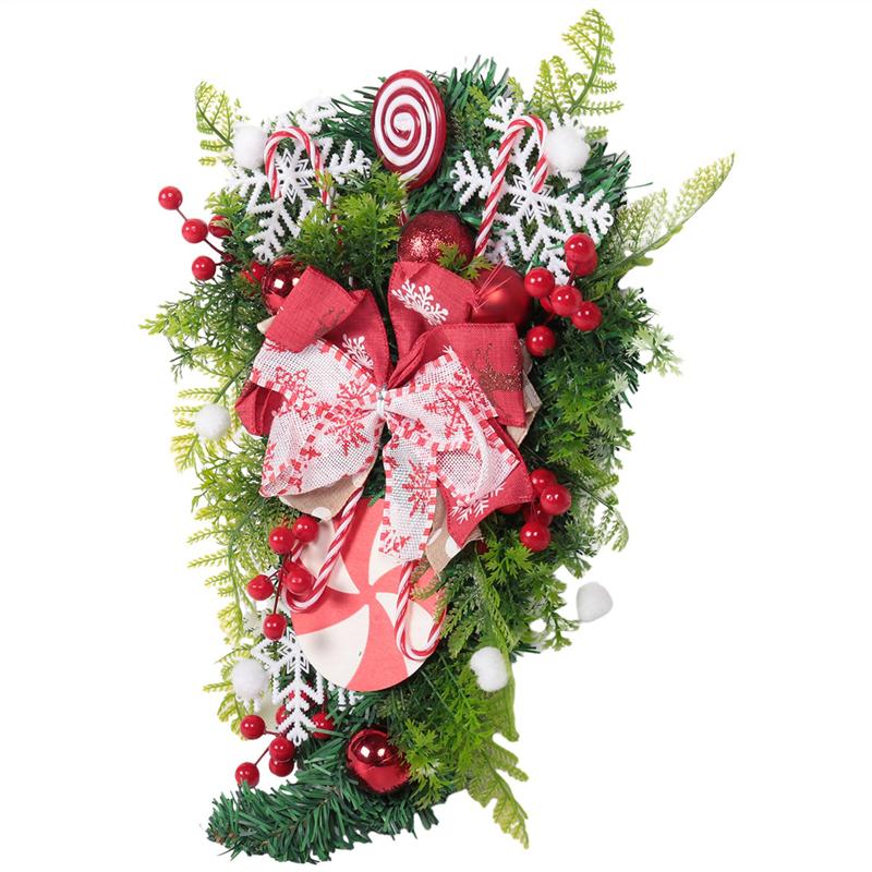 A96I-Christmas Candy Cane Wreath For Front Door Christmas Stairway Decorations Christmas Wreath For Indoor Decor 12X24 Inch