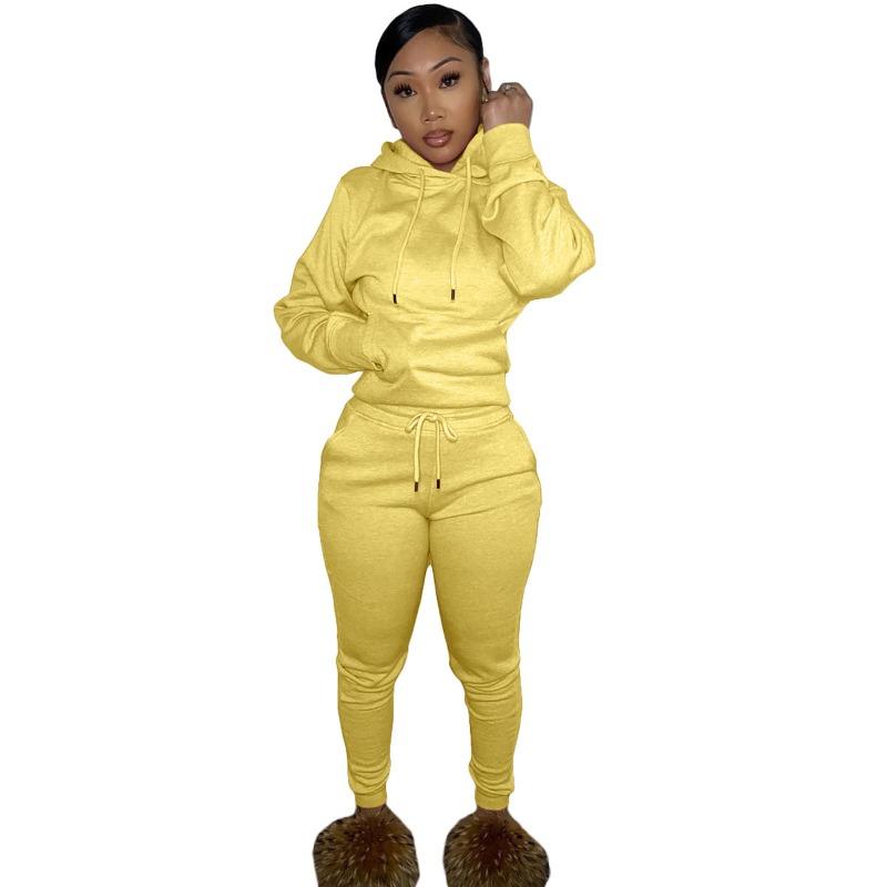 Einfarbiges Hoodie-Trainingsanzug-Set Damen Langarm Kapuzenoberteil Kordelzug Jogginghose Täglich Lounge Straße Lässig Sportbekleidung