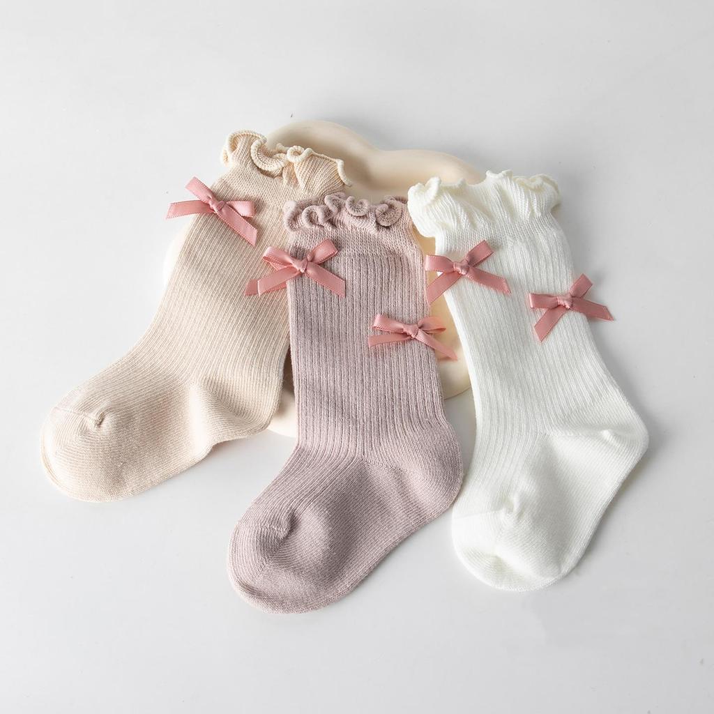 Cotton Newborn Baby Socks Spring Autumn High Quality Infant Toddler Mid-calf Sock Fashion Sweet Bowknot Princess Socks For Girls
