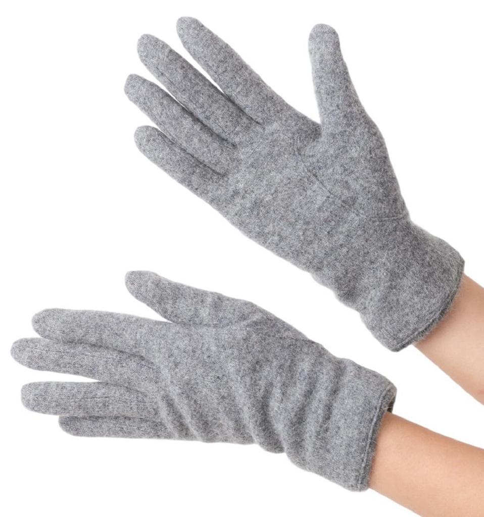 ELLE Cashmere Short Made in Soft Gift Brand Case Included Women's 100% Gloves, Simple, Warm, Double-Layered Gloves, Japan, Wool, Logo, (Gray, 21-22cm)