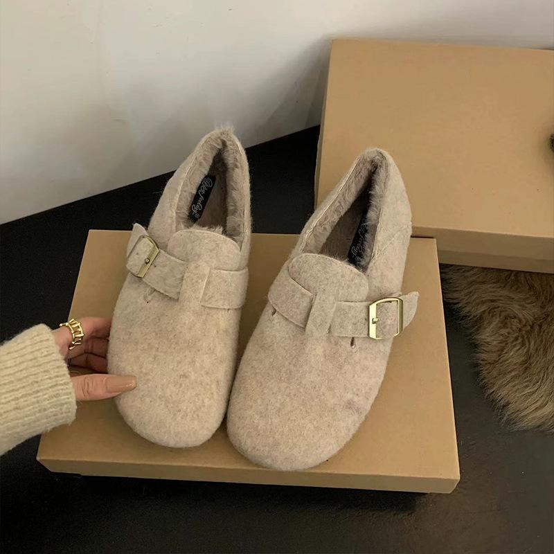 

Retro velvet shoes women s shoes 2025 new autumn and winter Korean version Doudou shoes velvet thermal cotton single shoes 40