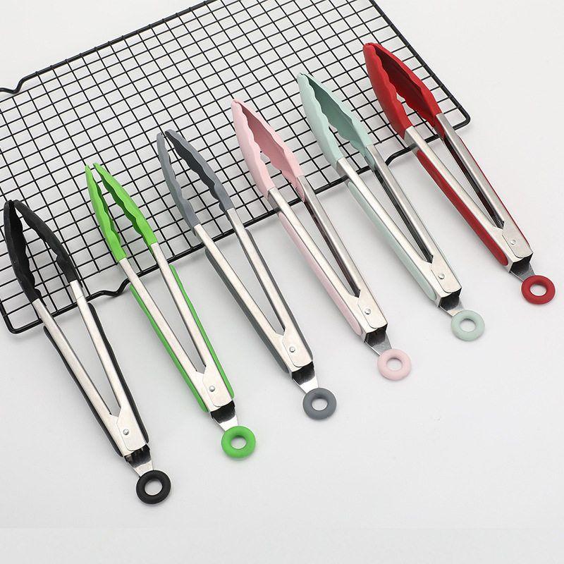 Silicone Food Tongs, Food Clips, 9inch 12inch Bbq Tongs, Bread Tongs, Heat-Resistant Stainless Steel Tongs, Barbecue Tongs