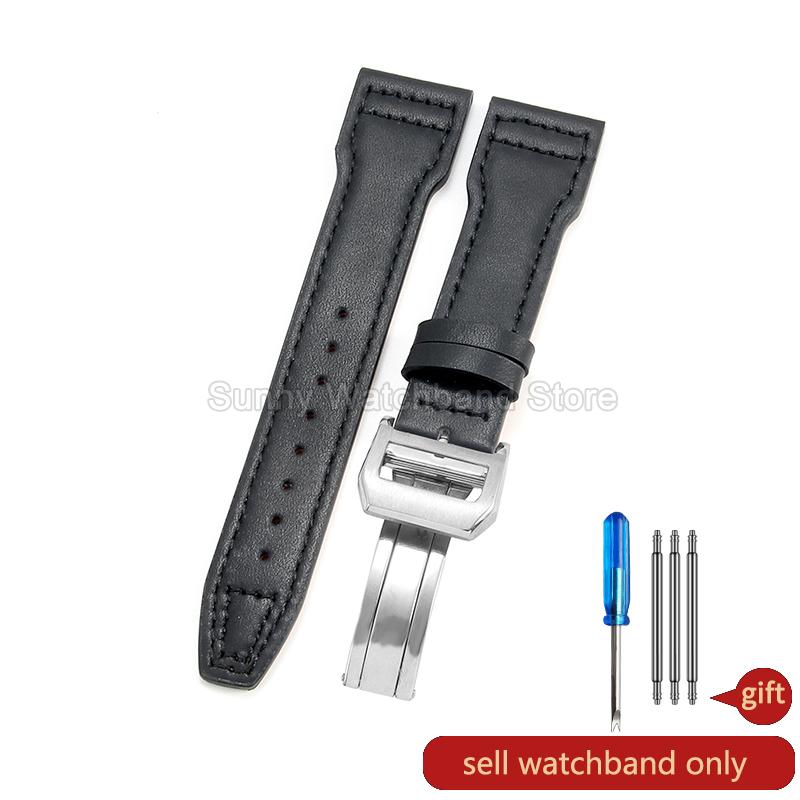 Coffee Black 20 21 22mm for IWC Portofino Le Petit Prince Portugieser Cowhide Watch Band Special Interface Needle Buckle Durable