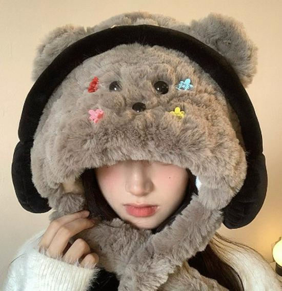 

Женский милый комплект шапки и шарфа с медвежьими ушками - Плюшевый, утолщенный, теплый пуловер для осени и зимы