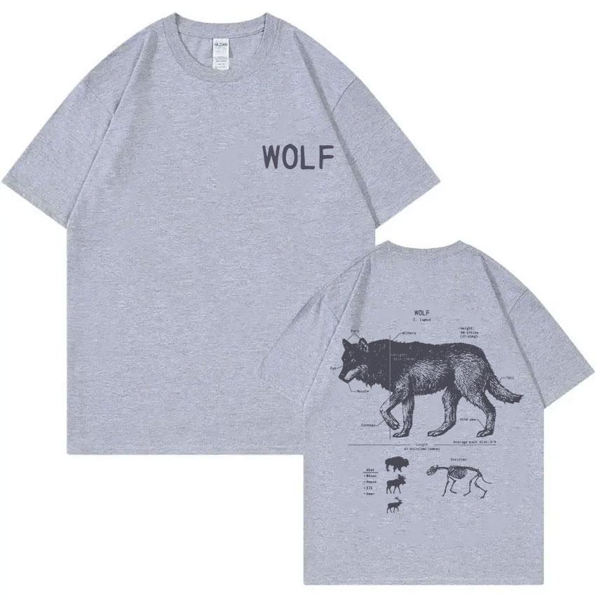 Funny Wolf Anatomy Graphic T-shirt Unisex Women Casual Oversized Short Sleeve T Shirts Unisex's Vintage Cotton T-shirts Unisex Streetwear