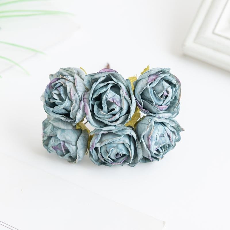 6Pcs Artificial Flowers Fake Silk Rose For Christmas Wreath Accessory Home Floral Arrangement Wedding Bridal Bouquet Decoration
