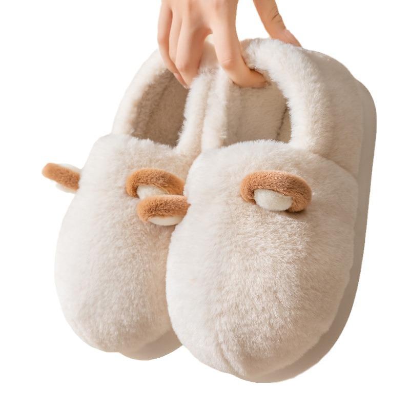 Cotton slippers women's winter 2025 new indoor home thick bottom non-slip cute plush autumn couple slippers women