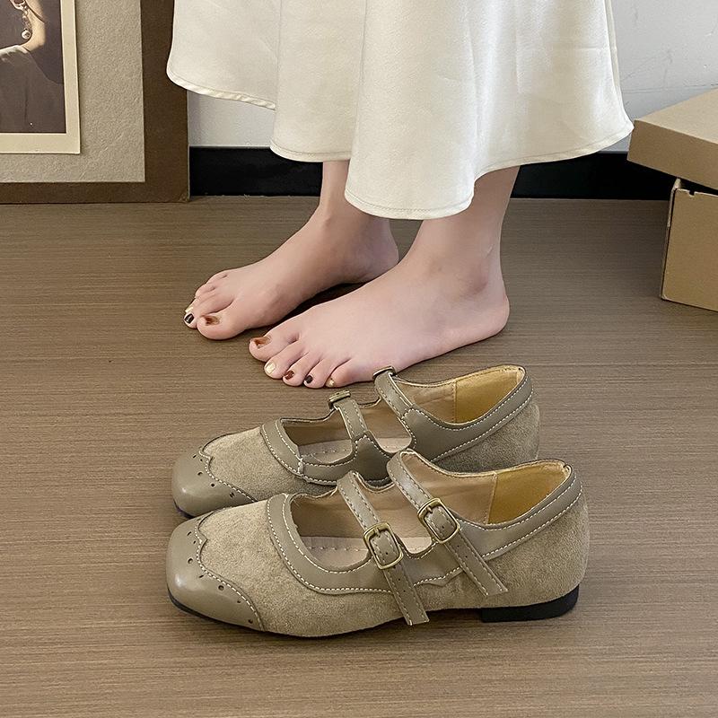 Retro Brown Square Head Mary Jane Shoes Ballet Shoes Women's 2025 New Korean Version French Light Mouth Single Shoes Women's Shoes