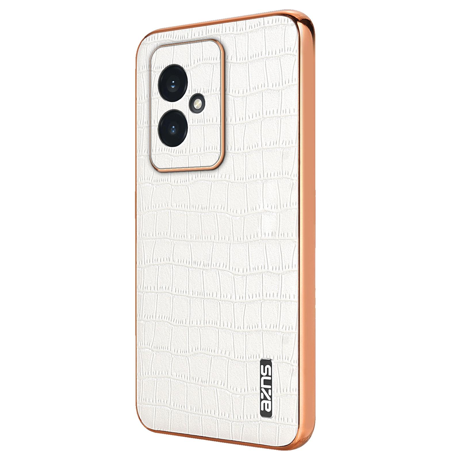 

For Honor 100 5G Case Crocodile Texture Leather+TPU Cover Electroplating Frame White