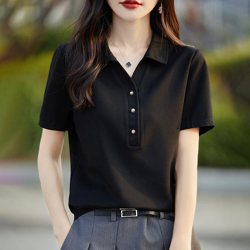 

Свитер с воротником поло, женский, летняя мода, универсальная футболка, легкий и мягкий топ, рукав три четверти XL