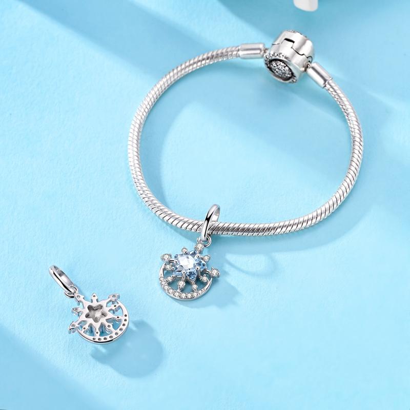 Copper Sparkling Blue Star Moon Pendant Charms Jewellery Fit Original Bracelet Necklace For Women Diy Gift