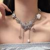 Rhinestone Vintage Metal Necklace Exaggerated Women's Choker Chic Butterfly Flower Necklace  Party