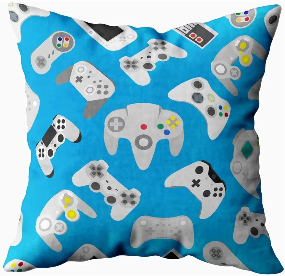 Home Decor Gaming-Themed Fun: Gamepad & Console Prints Pattern Cushion Cover Suitable For Sofa Bedroom Car Pillow Cover